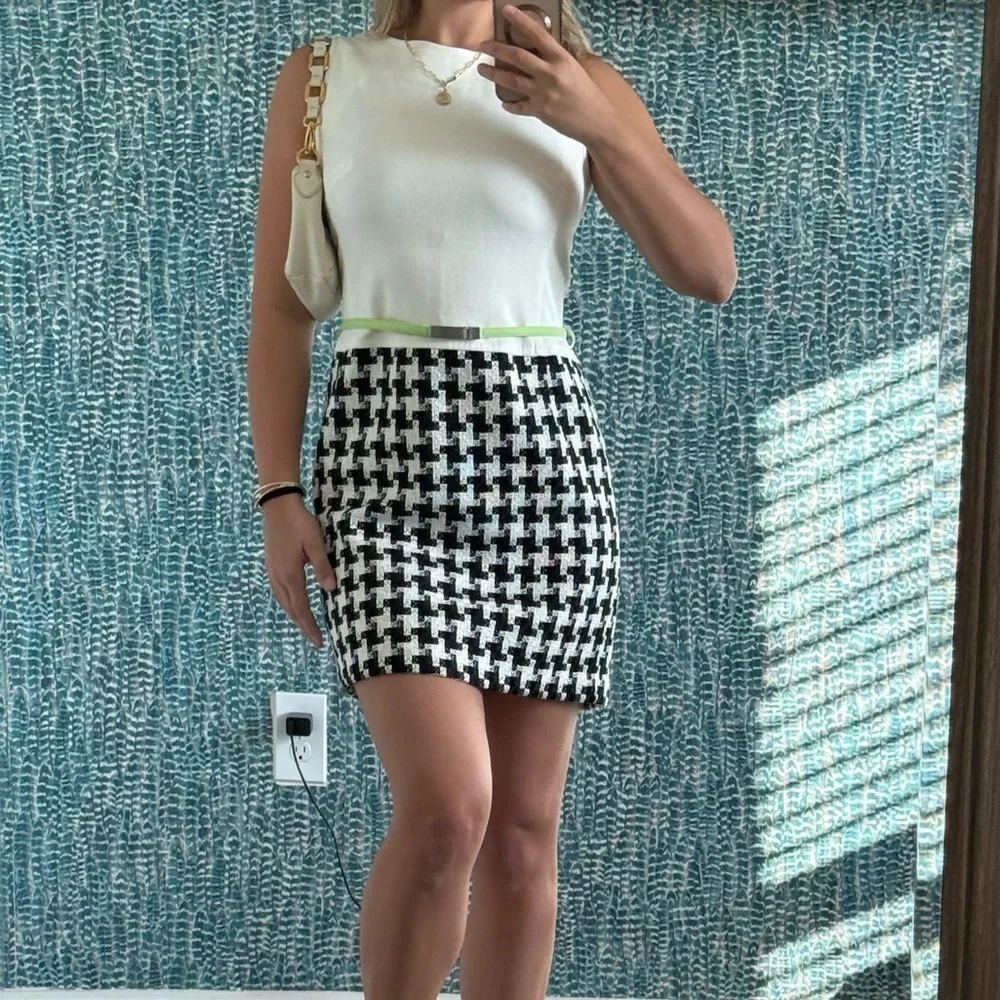 RARE Vintage Louis Feraud Black and White Mini Dress with Green Belt